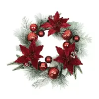 Kurt Adler Berry And Poinsettia Indoor Christmas Wreath