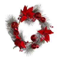 Kurt Adler Berry And Poinsettia Indoor Christmas Wreath