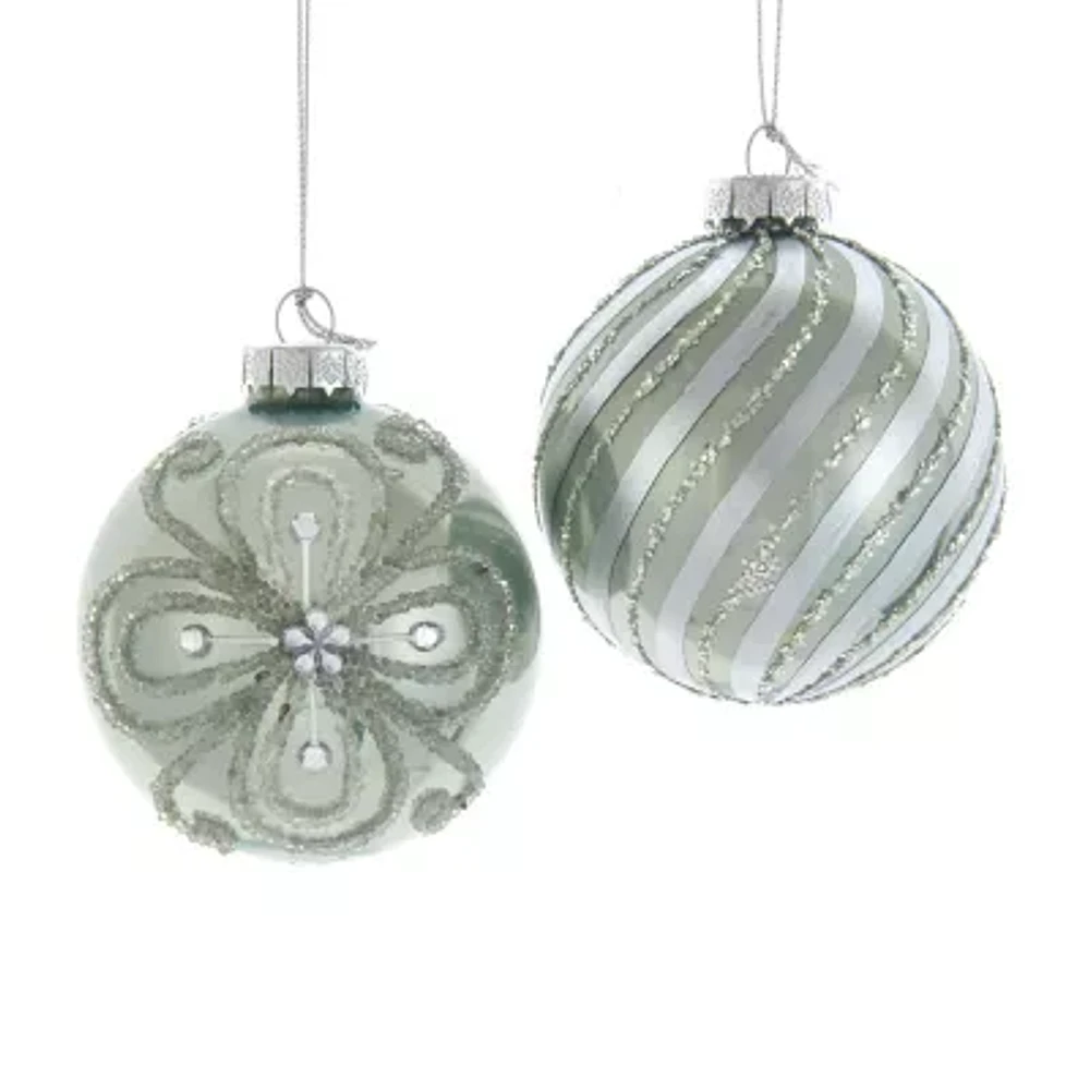 Kurt Adler 80MM Silver and Pale Aqua Embellished Ball Ornaments 6 Piece Set