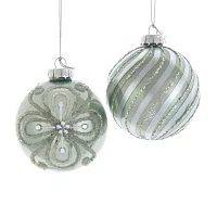 Kurt Adler 80MM Silver and Pale Aqua Embellished Ball Ornaments 6 Piece Set
