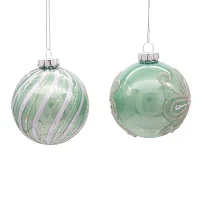 Kurt Adler 80MM Silver and Pale Aqua Embellished Ball Ornaments 6 Piece Set
