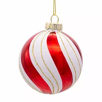 Kurt Adler 80MM Gold Red and White Glass Ball Ornaments 6 Piece Set