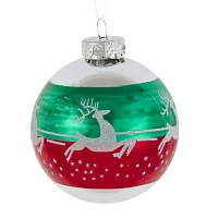 Kurt Adler 80MM Red and Green Reindeer Glass Ball Ornaments 6 Piece Set