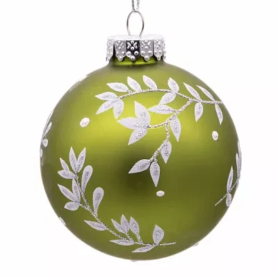 Kurt Adler 80MM Green Leaf Design Ball Ornaments 6 Piece Set