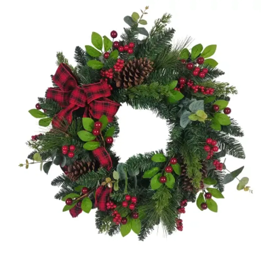 Kurt Adler Berries And Pinecone Ribbon Indoor Christmas Wreath