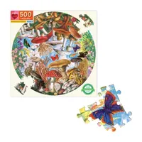 Eeboo Piece And Love Mushrooms And Butterflies 500 Piece Round Circle Jigsaw Puzzle Puzzle