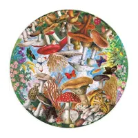 Eeboo Piece And Love Mushrooms And Butterflies 500 Piece Round Circle Jigsaw Puzzle Puzzle