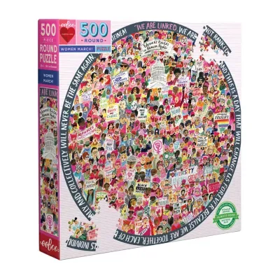 Eeboo Piece And Love Women March! 500 Piece Round  Circle Jigsaw Puzzle Puzzle