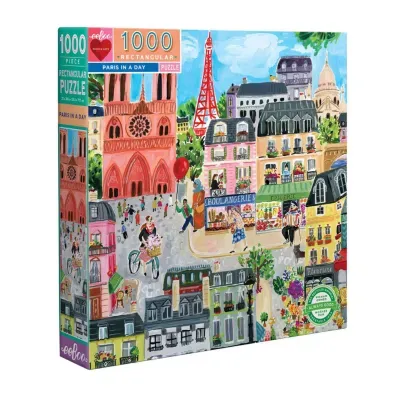 Eeboo Piece And Love Paris In A Day 1000 Pc Rectangle Puzzle  28 X 21 When Finished Puzzle