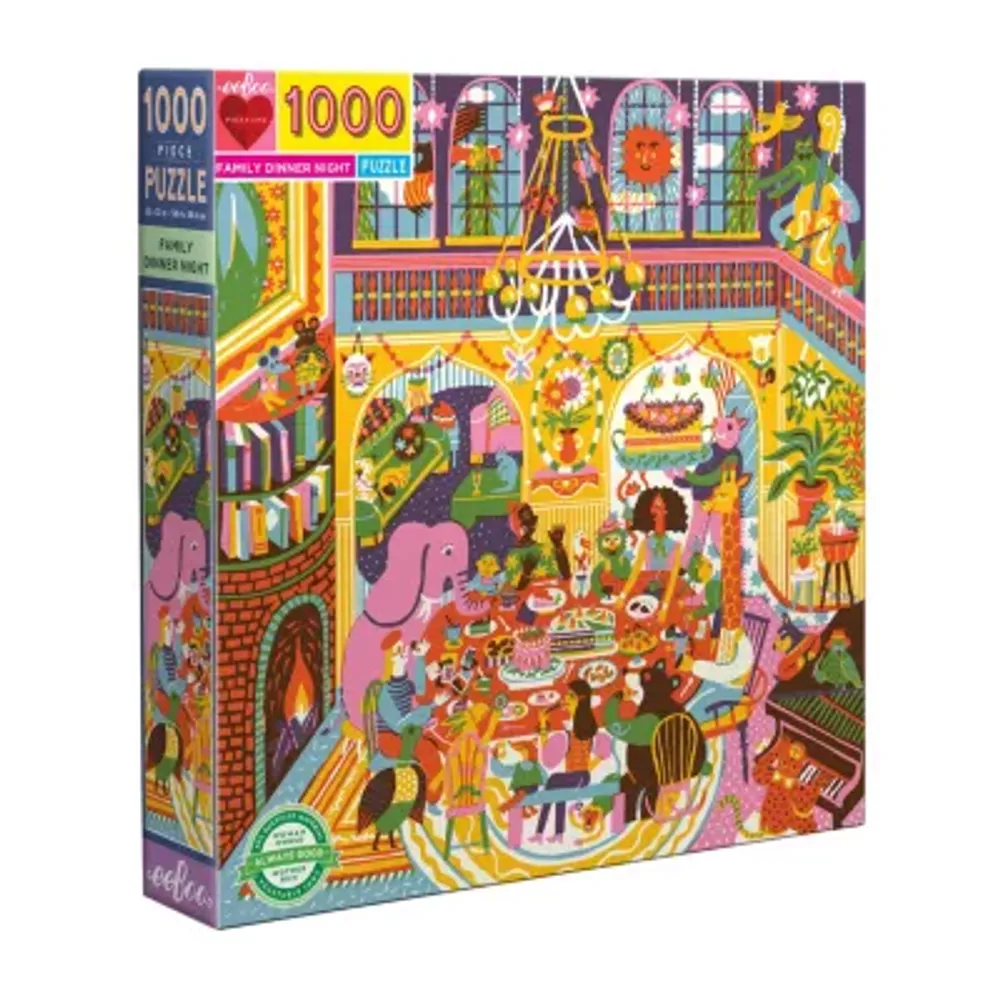 Eeboo Piece And Love Family Dinner Night 1000 Piece Square Jigsaw Puzzle  23" X 23" Square Puzzle