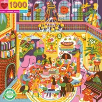 Eeboo Piece And Love Family Dinner Night 1000 Piece Square Jigsaw Puzzle  23" X 23" Square Puzzle