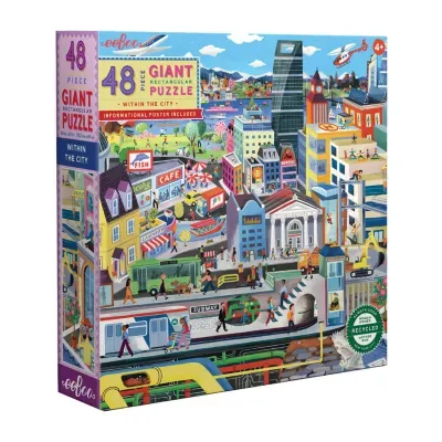 Eeboo Within The City 48 Piece Giant Floor Jigsaw Puzzle  30" X 24" Puzzle Puzzle