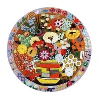 Eeboo Piece And Love Purple Bird And Flowers 500 Piece Round Jigsaw Puzzle   23" In Diameter Puzzle