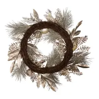 Kurt Adler Gold And Champagne Rattan Indoor Christmas Wreath