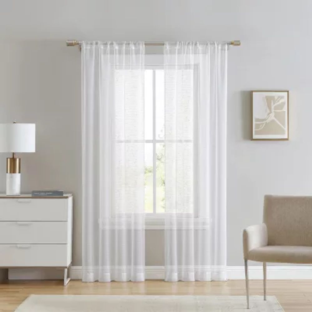 Beatrice Home Fashions Verona Metallic Rod Pocket Embellished Sheer Set of 2 Curtain Panels