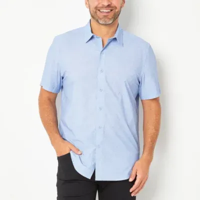 Stylus Mens Moisture Wicking Regular Fit Short Sleeve Printed Button-Down Shirt
