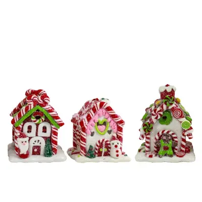 Kurt Adler 3-pc. Set Of 3 3.5" Gingerbread Led Candy House Lighted Christmas Tabletop Decor