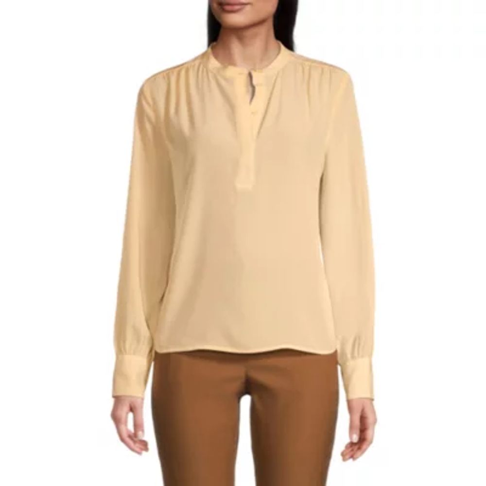 Worthington Womens Crew Neck Long Sleeve Blouse