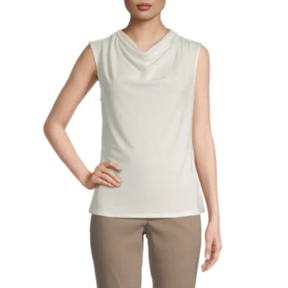 Worthington Womens Sleeveless Mock Neck Top