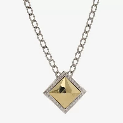 1928 Silver & Gold Tone 16 Inch Link Square Pendant Necklace