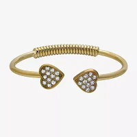 1928 Gold Tone Crystal 7.25 Inch Heart Cuff Bracelet