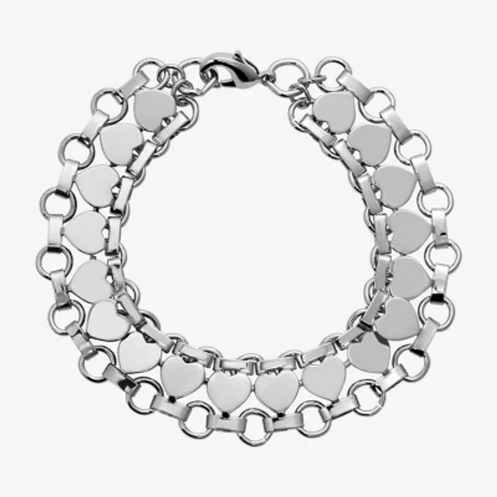 1928 Silver Tone 7 Inch Heart Chain Bracelet