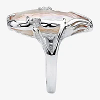 Womens White Mother Of Pearl Sterling Silver Oblong Cocktail Ring