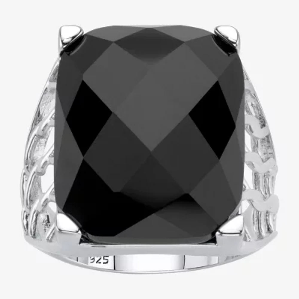 Womens Genuine Black Onyx Sterling Silver Rectangular Cocktail Ring