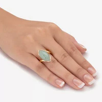 Womens Genuine Green Jade 14K Gold Over Silver Marquise Cocktail Ring