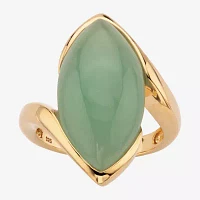 Womens Genuine Green Jade 14K Gold Over Silver Marquise Cocktail Ring