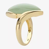 Womens Genuine Green Jade 14K Gold Over Silver Marquise Cocktail Ring