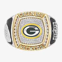 True Fans Fine Jewelry Green Bay Packers Mens 1/2 CT. Natural White Diamond 10K Two Tone Gold Fashion Ring