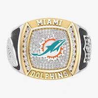 True Fans Fine Jewelry Miami Dolphins Mens 1/2 CT. Natural White Diamond 10K Two Tone Gold Fashion Ring