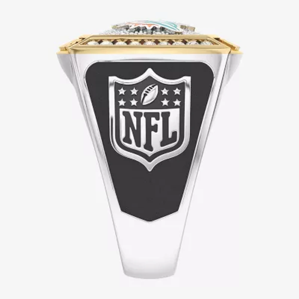 True Fans Fine Jewelry Miami Dolphins Mens 1/2 CT. Natural White Diamond 10K Two Tone Gold Fashion Ring