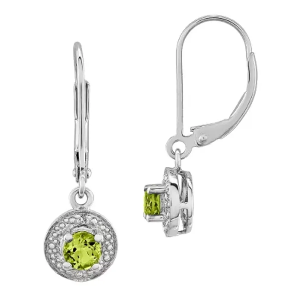 Diamond Accent Genuine Green Peridot Sterling Silver Round Drop Earrings