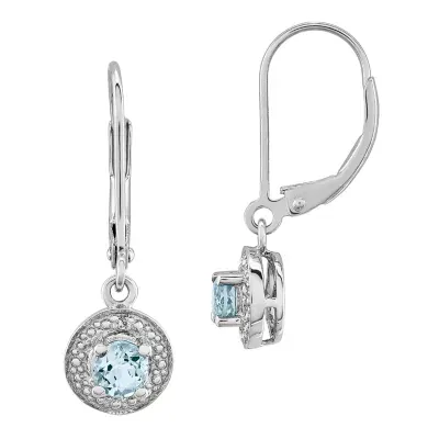 Diamond Accent Genuine Blue Aquamarine Sterling Silver Round Drop Earrings