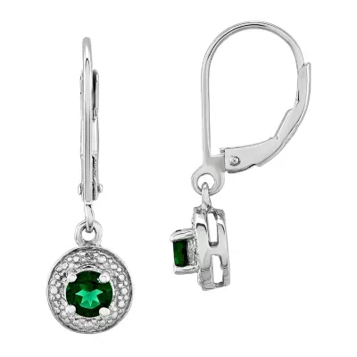 Diamond Accent Lab Created Emerald Sterling Silver Drop Earrings