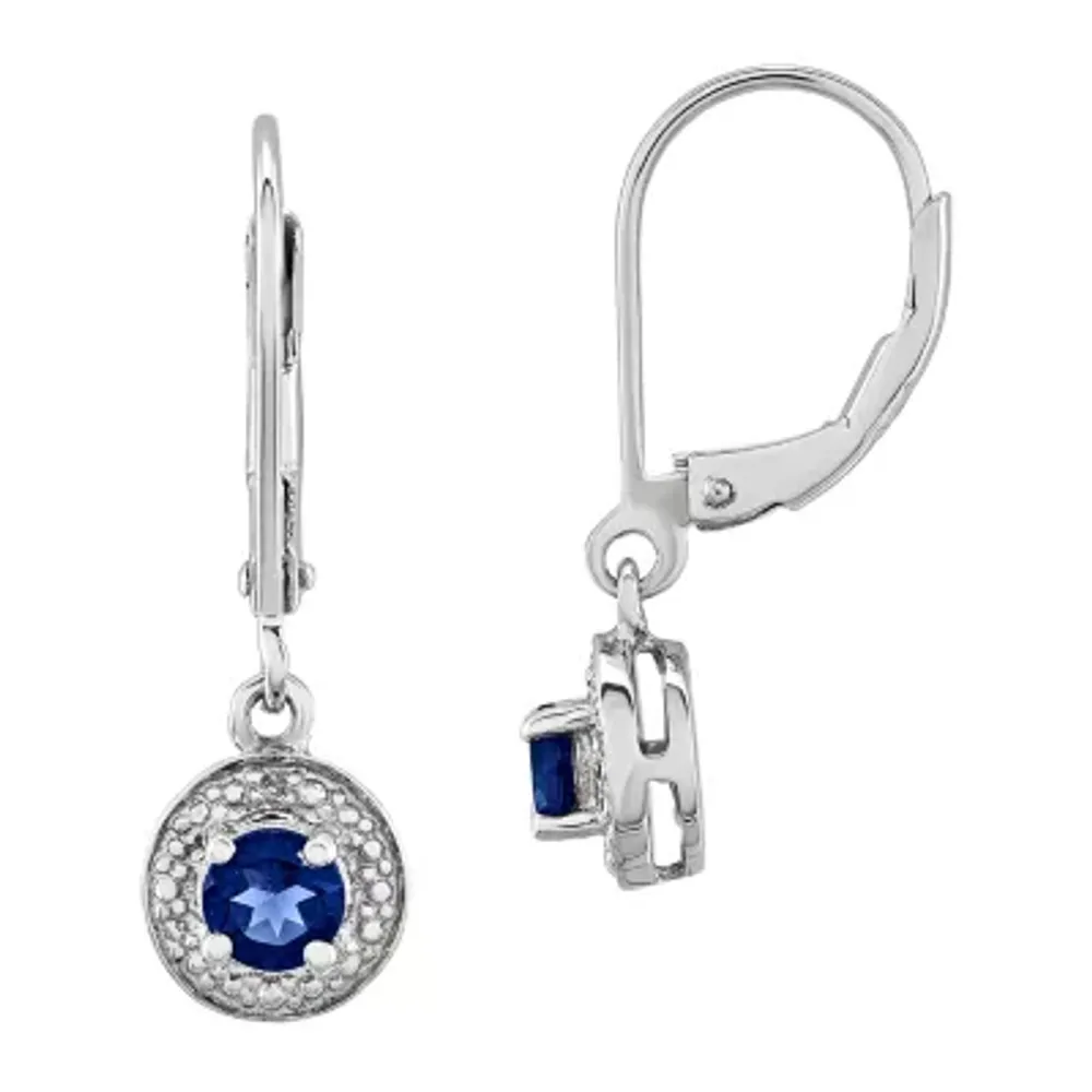 Diamond Accent Lab Created Blue Sapphire Sterling Silver Round Drop Earrings