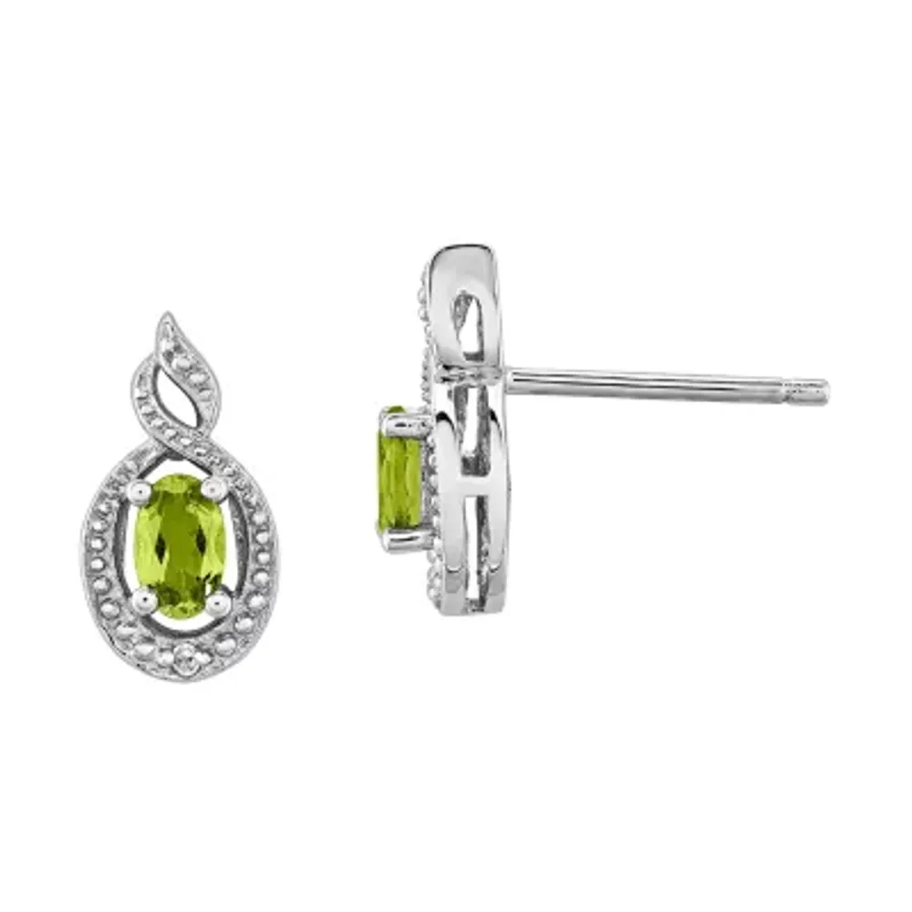 Diamond Accent Genuine Green Peridot Sterling Silver 13mm Stud Earrings