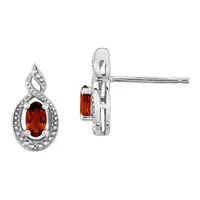 Diamond Accent Genuine Red Garnet Sterling Silver 13mm Stud Earrings