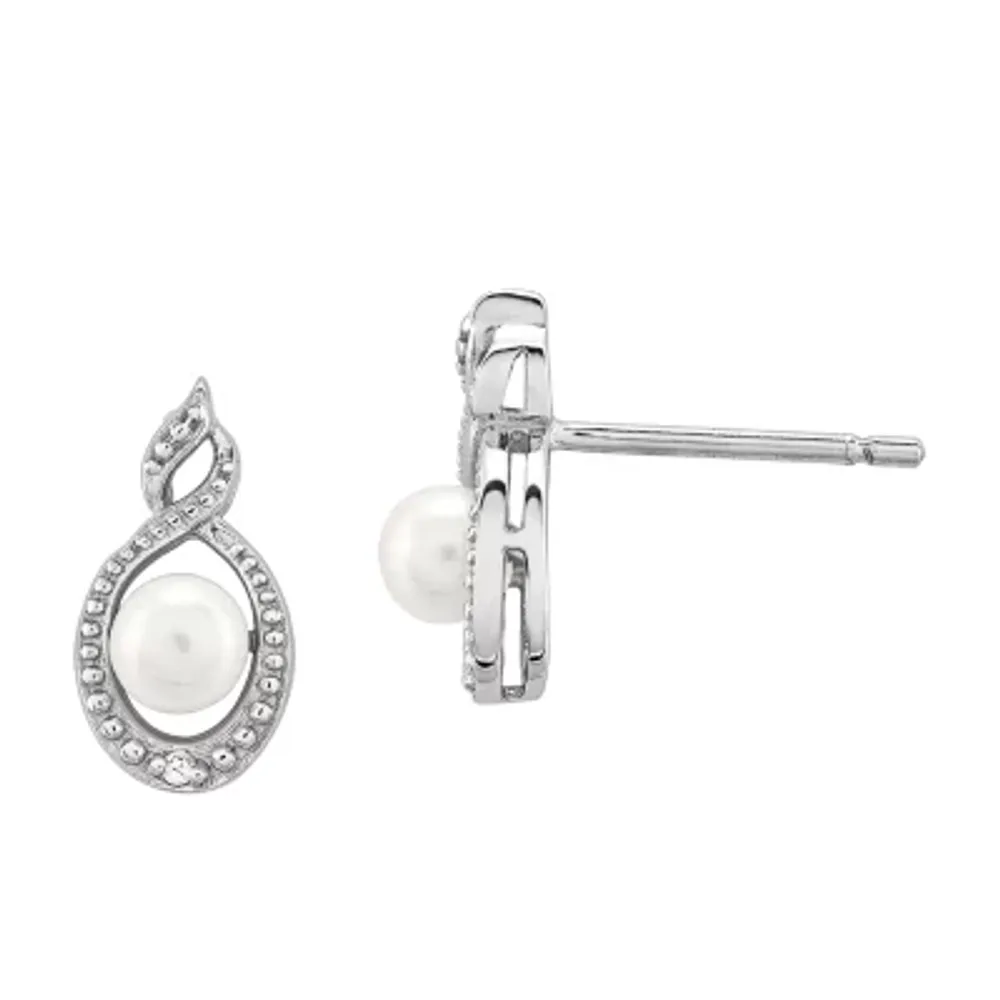 Diamond Accent White Cultured Freshwater Pearl Sterling Silver 13mm Stud Earrings