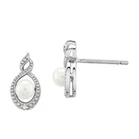 Diamond Accent White Cultured Freshwater Pearl Sterling Silver 13mm Stud Earrings