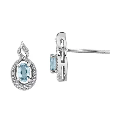 Diamond Accent Genuine Blue Aquamarine Sterling Silver 13mm Stud Earrings