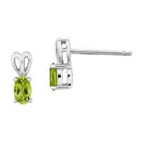 Genuine Green Peridot Sterling Silver 10mm Oval Stud Earrings