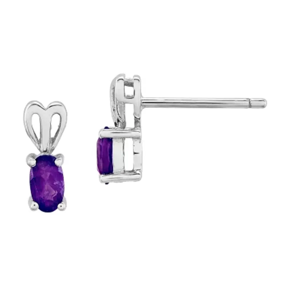 Genuine Purple Amethyst Sterling Silver 10mm Stud Earrings