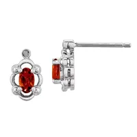 Diamond Accent Genuine Red Garnet Sterling Silver 10mm Stud Earrings