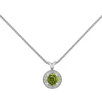 Womens Diamond Accent Genuine Green Peridot Sterling Silver Round Pendant Necklace