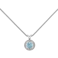 Womens Diamond Accent Genuine Blue Aquamarine Sterling Silver Round Pendant Necklace