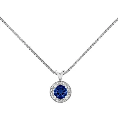 Womens Diamond Accent Lab Created Blue Sapphire Sterling Silver Pendant Necklace