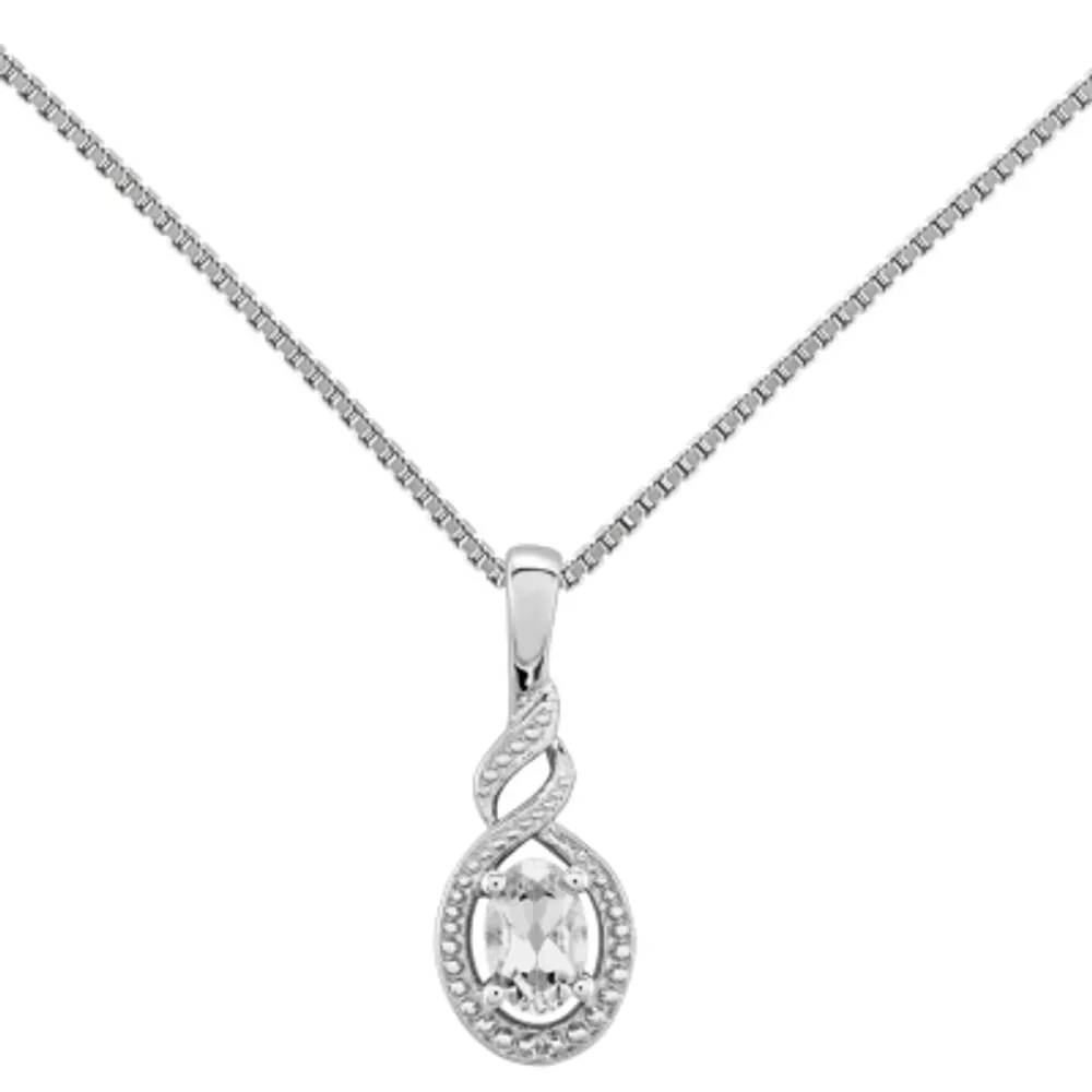 Womens Diamond Accent Genuine White Topaz Sterling Silver Oval Pendant Necklace